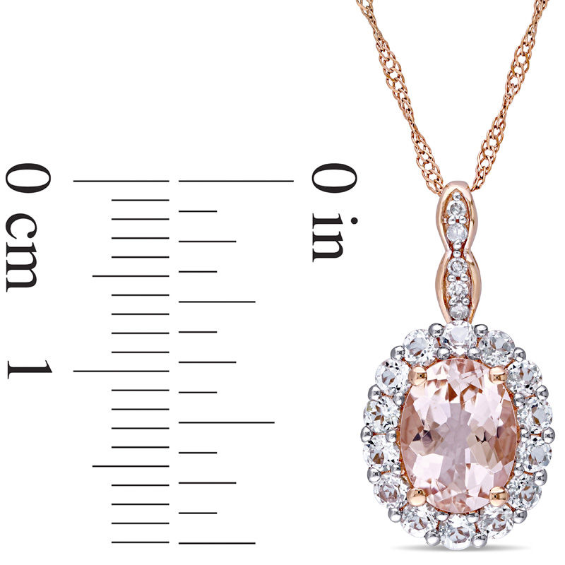 Oval Morganite, White Topaz and Diamond Accent Frame Pendant in 14K Rose Gold