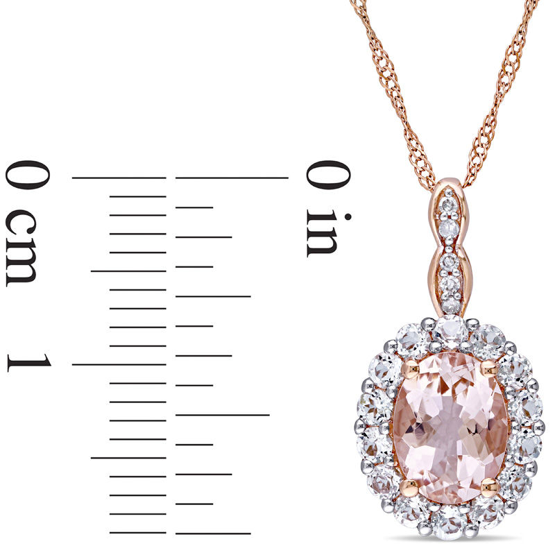 Main Image 2 of Oval Morganite, White Topaz and Diamond Accent Frame Pendant in 14K Rose Gold