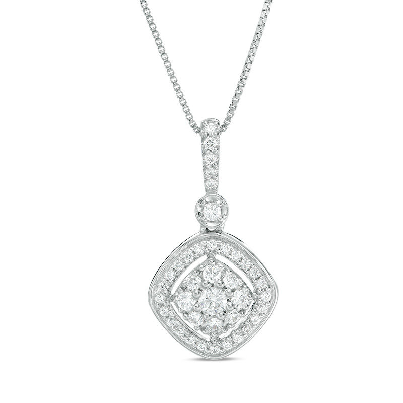 0.38 CT. T.W. Diamond Tilted Double Cushion Frame Pendant in 10K White Gold