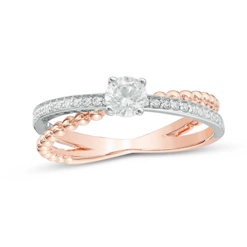 Main Image 1 of 0.55 CT. T.W. Diamond Orbit Shank Engagement Ring in 14K Two-Tone Gold