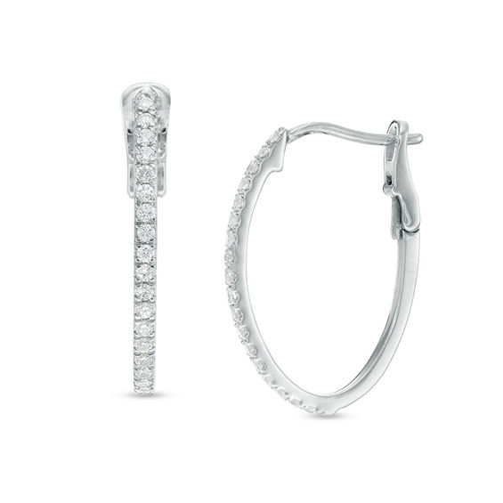 0.25 CT. T.W. Diamond Hoop Earrings in 10K White Gold