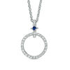 Thumbnail Image 0 of Vera Wang Love Collection 0.23 CT. T.W. Diamond and Princess-Cut Blue Sapphire Circle Pendant in Sterling Silver - 19"