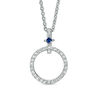 Thumbnail Image 1 of Vera Wang Love Collection 0.23 CT. T.W. Diamond and Princess-Cut Blue Sapphire Circle Pendant in Sterling Silver - 19"