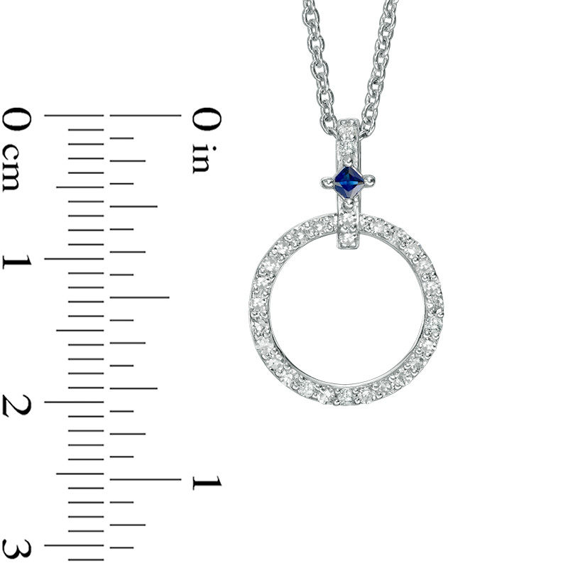 Vera Wang Love Collection 0.23 CT. T.W. Diamond and Princess-Cut Blue Sapphire Circle Pendant in Sterling Silver - 19"