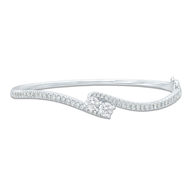 Ever Us™ CT. T.W. Two-Stone Diamond Bypass Bangle in 14K White Gold