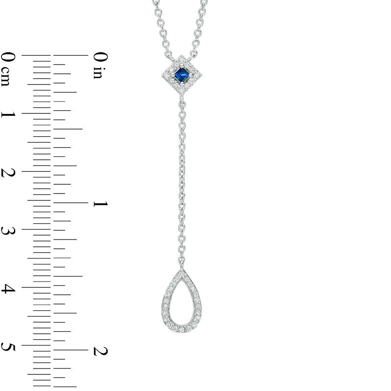 Vera Wang Love Collection 0.15 CT. T.W. Diamond and Princess-Cut Blue Sapphire "Y" Necklace in Sterling Silver - 19"