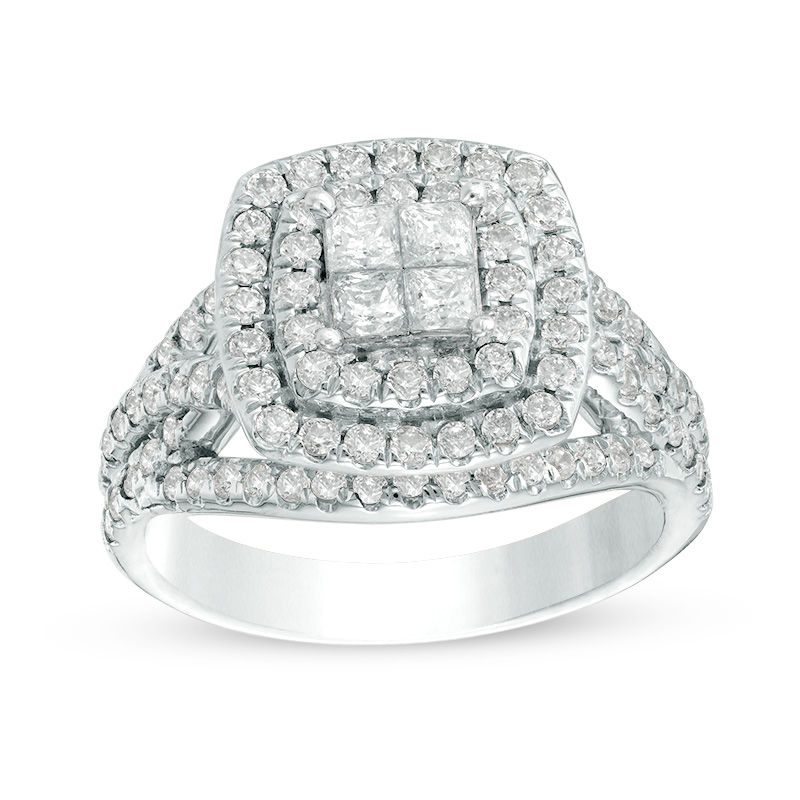 Main Image 1 of 1.45 CT. T.W. Quad Princess-Cut Diamond Double Frame Twist Engagement Ring in 14K White Gold