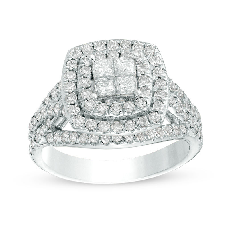 1.45 CT. T.W. Quad Princess-Cut Diamond Double Frame Twist Engagement Ring in 14K White Gold|Peoples Jewellers