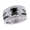 Thumbnail Image 0 of 1.25 CT. T.W. Enhanced Black and White Diamond Collar Split Shank Three Piece Bridal Set in Sterling Silver
