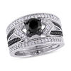 Thumbnail Image 1 of 1.25 CT. T.W. Enhanced Black and White Diamond Collar Split Shank Three Piece Bridal Set in Sterling Silver