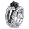Thumbnail Image 1 of 1.25 CT. T.W. Enhanced Black and White Diamond Collar Split Shank Three Piece Bridal Set in Sterling Silver