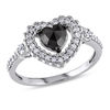1.01 CT. T.W. Enhanced Black Heart-Shaped and White Diamond Scallop Frame Engagement Ring in 10K White Gold