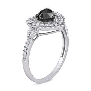 1.01 CT. T.W. Enhanced Black Heart-Shaped and White Diamond Scallop Frame Engagement Ring in 10K White Gold