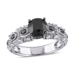 1.98 CT. T.W. Enhanced Black and White Diamond Vintage-Style Engagement Ring in 10K White Gold