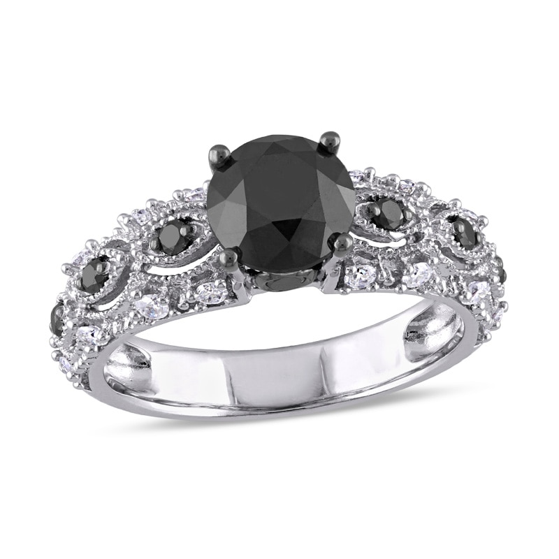 1.98 CT. T.W. Black and White Diamond Vintage-Style Engagement Ring in 10K White Gold