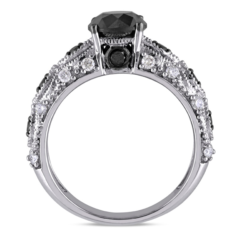 1.98 CT. T.W. Black and White Diamond Vintage-Style Engagement Ring in 10K White Gold