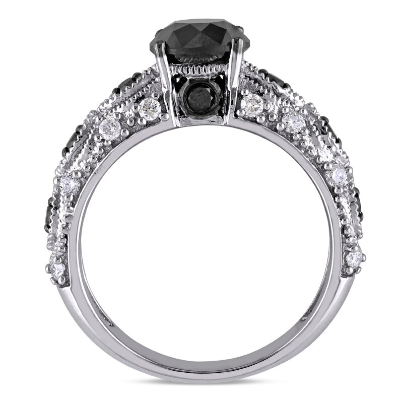 Main Image 3 of 1.98 CT. T.W. Black and White Diamond Vintage-Style Engagement Ring in 10K White Gold