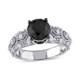 3.00 CT. T.W. Enhanced Black and White Diamond Vintage-Style Engagement Ring in 10K White Gold