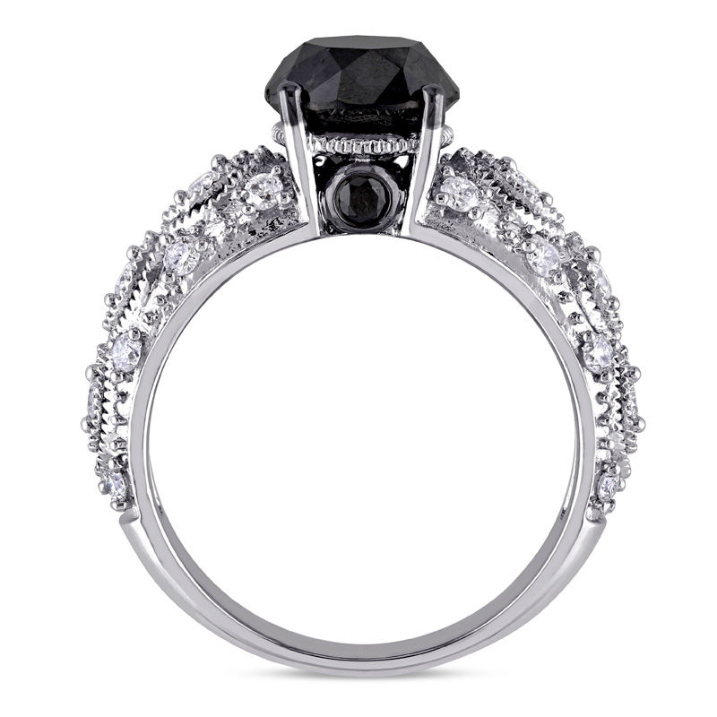 3.00 CT. T.W. Enhanced Black and White Diamond Vintage-Style Engagement Ring in 10K White Gold