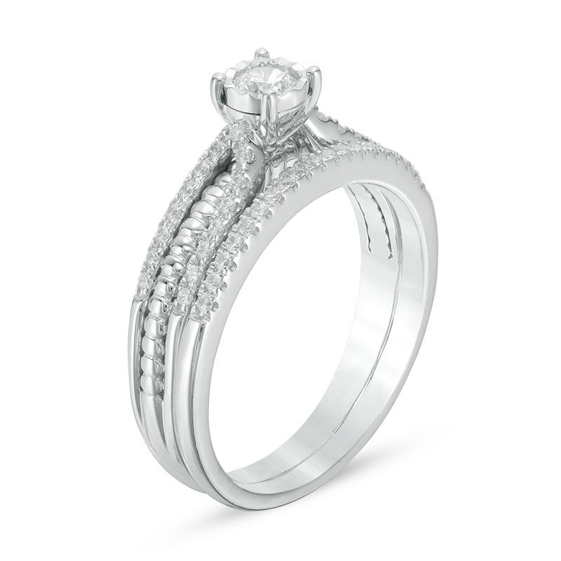 Main Image 2 of 0.33 CT. T.W. Diamond Rope Multi-Row Shank Bridal Set in 10K White Gold
