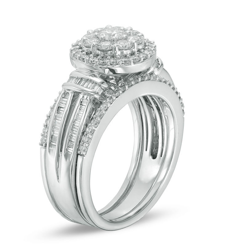 Main Image 2 of 1.25 CT. T.W. Composite Diamond Collar Three Piece Bridal Set in 14K White Gold