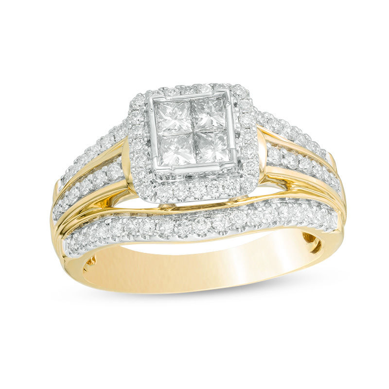 1.00 CT. T.W. Quad Princess-Cut Diamond Frame Multi-Row Engagement Ring in 10K Gold