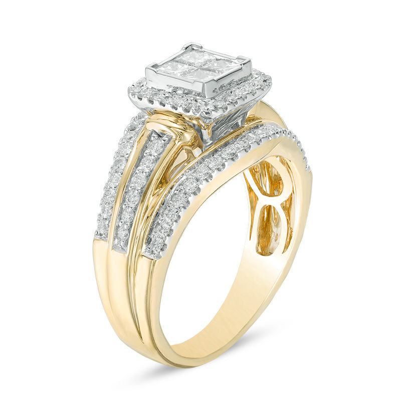 1.00 CT. T.W. Quad Princess-Cut Diamond Frame Multi-Row Engagement Ring in 10K Gold