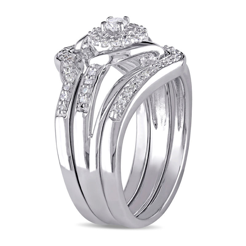 0.32 CT. T.W. Diamond Twist Bypass Three Piece Bridal Set in Sterling Silver