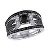 Thumbnail Image 1 of 1.27 CT. T.W. Black Diamond Buckle Vintage-Style Three Piece Bridal Set in Sterling Silver