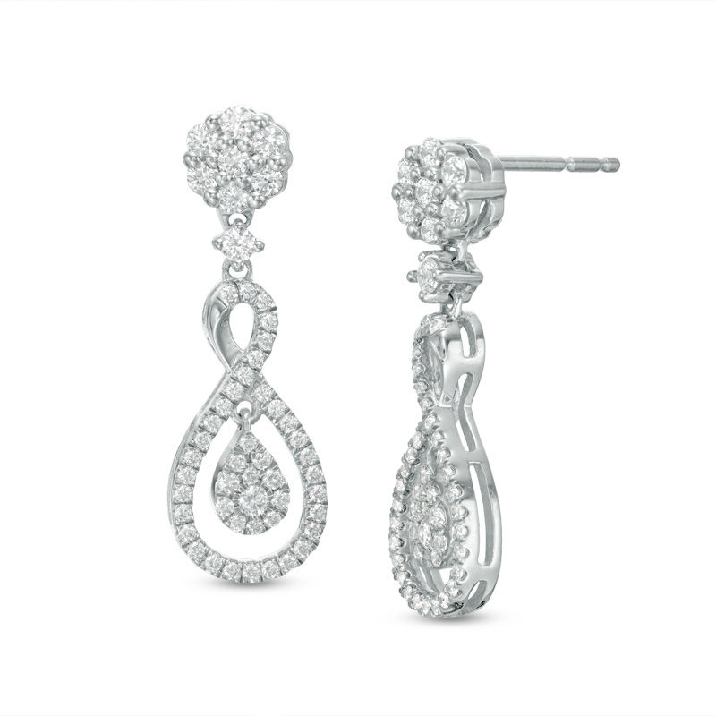 Main Image 1 of 0.50 CT. T.W. Diamond Flower Composite Teardrop Infinity Drop Earrings in 10K White Gold