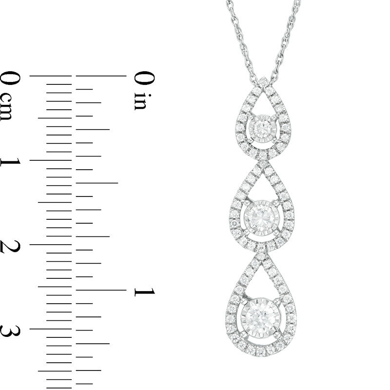 0.75 CT. T.W. Diamond Three Stone Teardrop Frame Linear Pendant in 10K White Gold