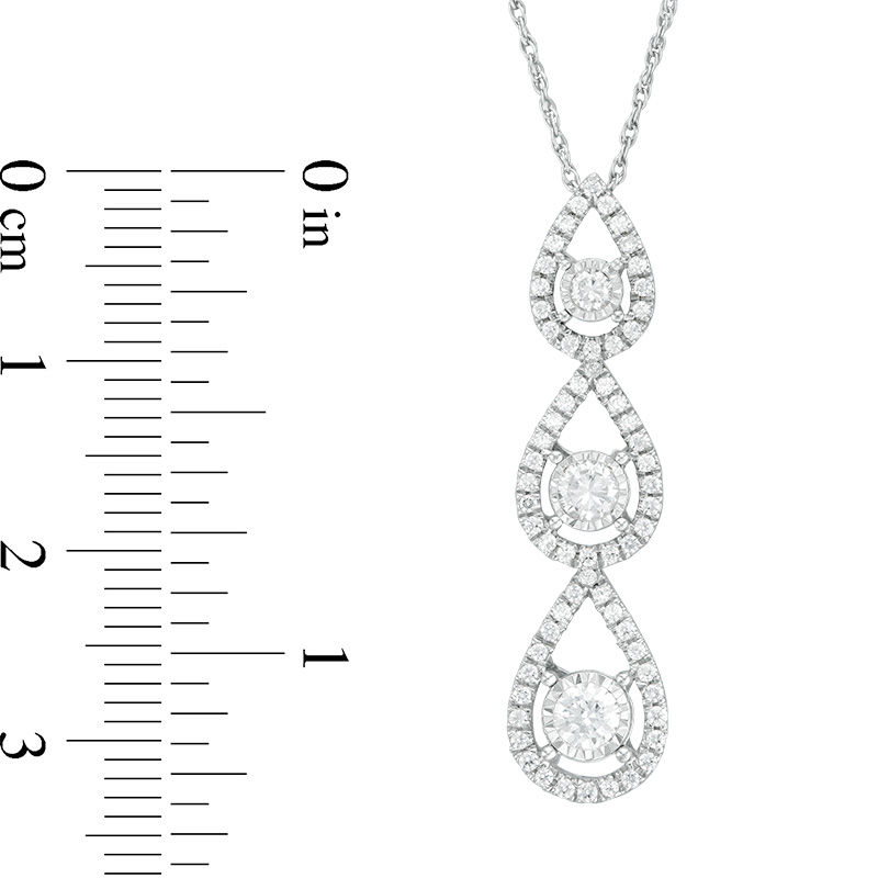 Main Image 2 of 0.75 CT. T.W. Diamond Three Stone Teardrop Frame Linear Pendant in 10K White Gold
