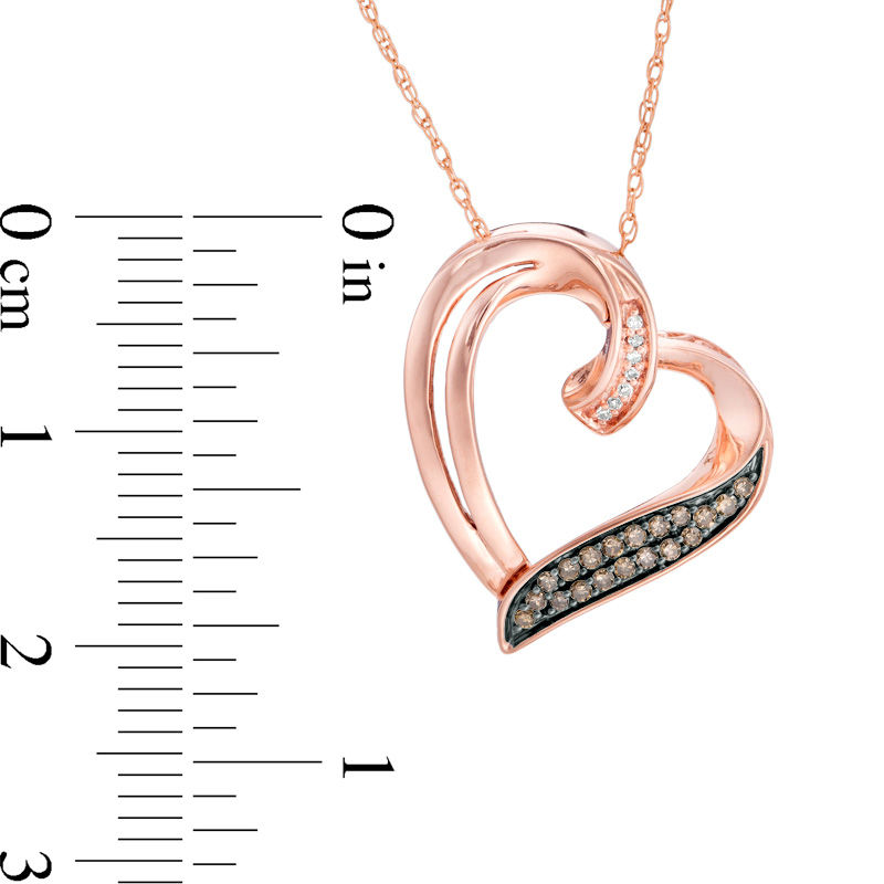 Main Image 2 of 0.10 CT. T.W. Champagne and White Diamond Tilted Heart Pendant in 10K Rose Gold