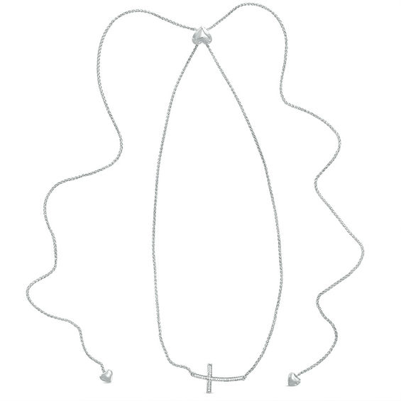 0.09 CT. T.W. Diamond Sideways Cross Bolo Necklace in Sterling Silver - 30"