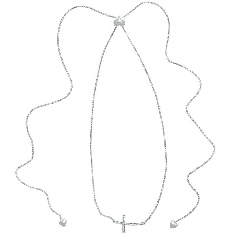 0.09 CT. T.W. Diamond Sideways Cross Bolo Necklace in Sterling Silver - 30"