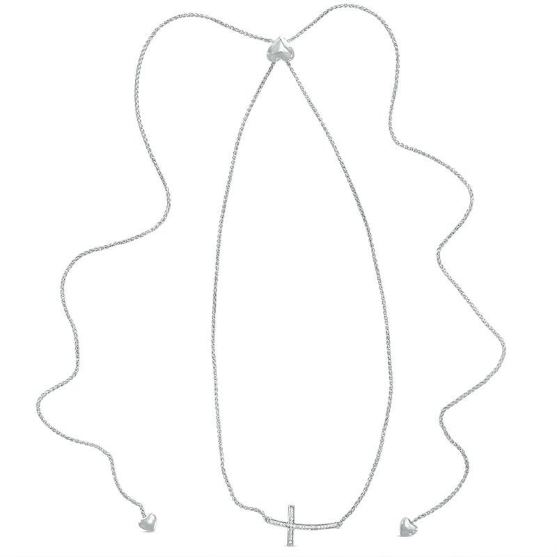 0.09 CT. T.W. Diamond Sideways Cross Bolo Necklace in Sterling Silver - 30"|Peoples Jewellers