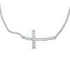 Thumbnail Image 1 of 0.09 CT. T.W. Diamond Sideways Cross Bolo Necklace in Sterling Silver - 30"