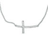 Thumbnail Image 2 of 0.09 CT. T.W. Diamond Sideways Cross Bolo Necklace in Sterling Silver - 30"