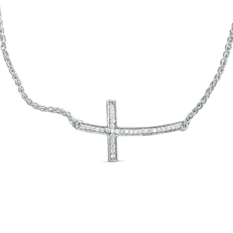Main Image 2 of 0.09 CT. T.W. Diamond Sideways Cross Bolo Necklace in Sterling Silver - 30"
