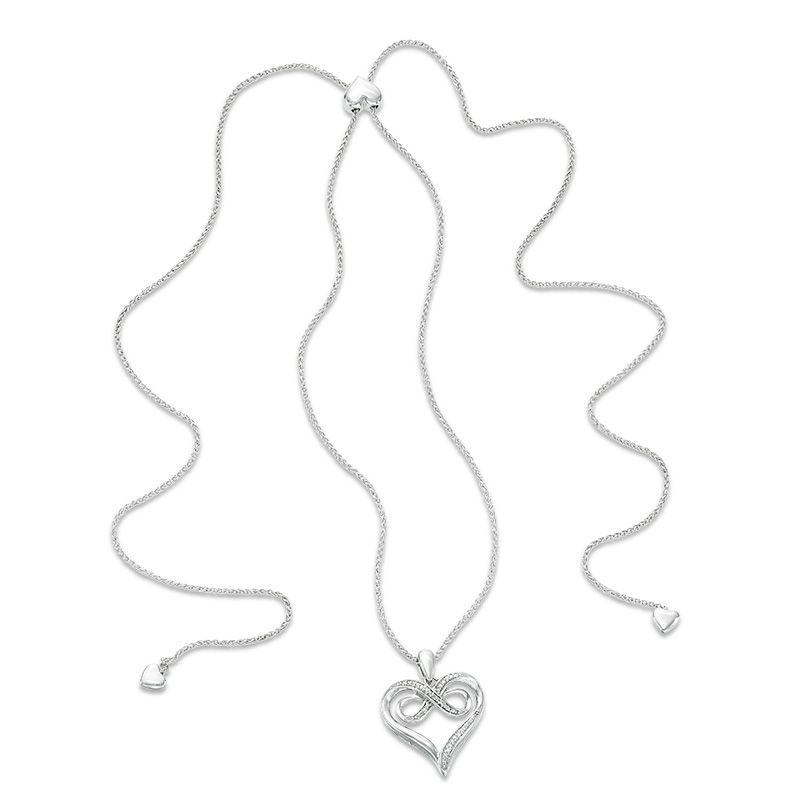 Diamond Accent Infinity Heart Bolo Necklace in Sterling Silver - 30"