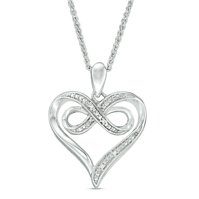 Diamond Accent Infinity Heart Bolo Necklace in Sterling Silver - 30"