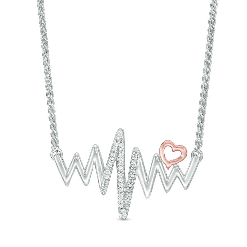 Diamond Accent Heartbeat Bolo Necklace in Sterling Silver and 10K Rose Gold - 30"