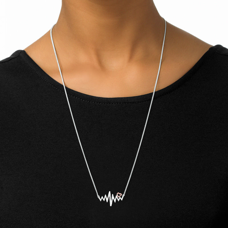 Main Image 4 of Diamond Accent Heartbeat Bolo Necklace in Sterling Silver and 10K Rose Gold - 30"
