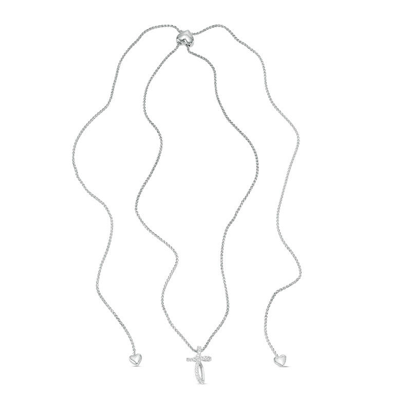 Diamond Accent Loop Cross Bolo Necklace in Sterling Silver - 30"|Peoples Jewellers