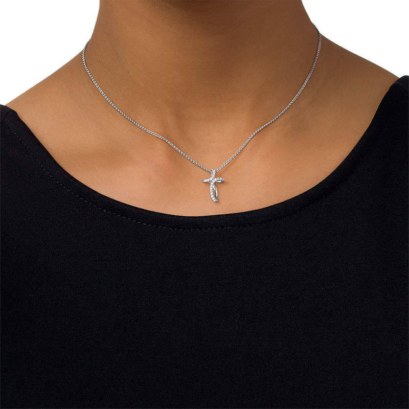 Diamond Accent Loop Cross Bolo Necklace in Sterling Silver - 30"