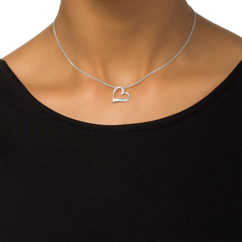 Diamond Accent Tilted Heart Bolo Necklace in Sterling Silver - 30"