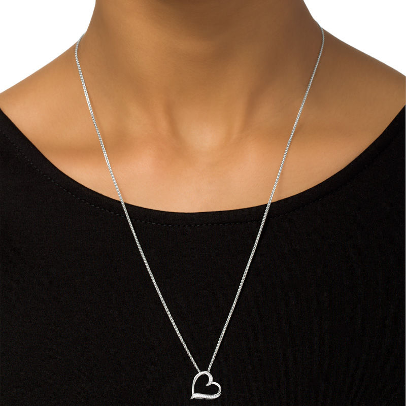 Diamond Accent Tilted Heart Bolo Necklace in Sterling Silver - 30"