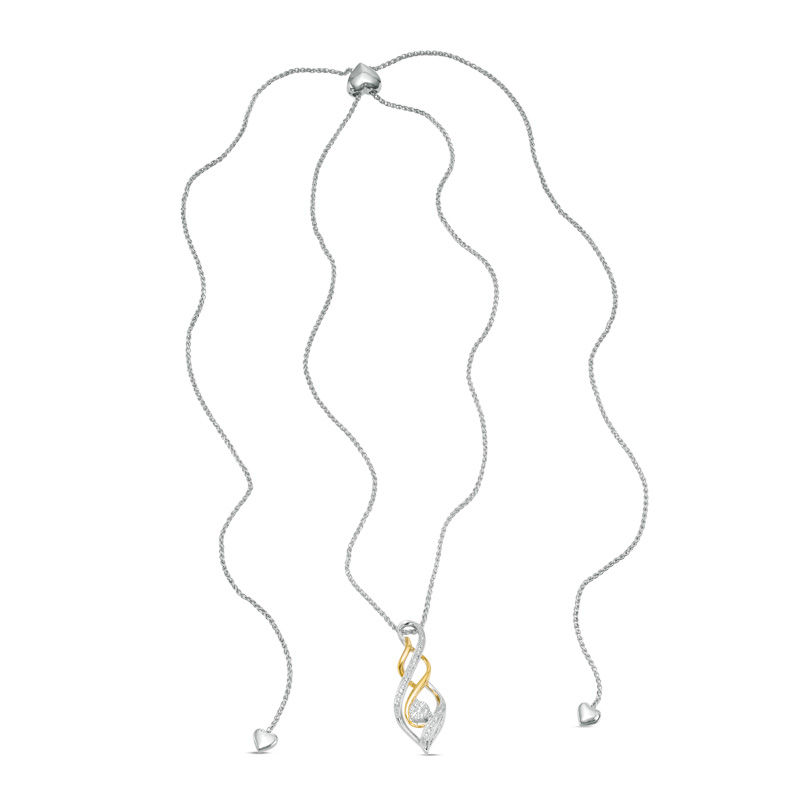 Diamond Accent Swirl Flame "MOM" Bolo Necklace in Sterling Silver and 10K Gold - 30"