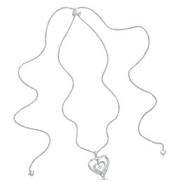 0.09 CT. T.W. Diamond Double Heart Bolo Necklace in Sterling Silver - 30&quot;