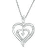 Thumbnail Image 1 of 0.09 CT. T.W. Diamond Double Heart Bolo Necklace in Sterling Silver - 30"
